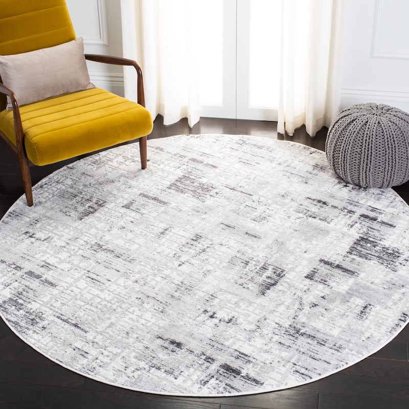 SAFAVIEH Amelia Marjolene Modern Abstract Rug - 6'7" Round - Grey/Charcoal