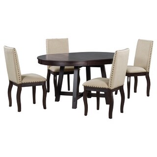 5-Piece Dining Table Set Wood Round Dining Table & 4 Chairs - Bed Bath ...