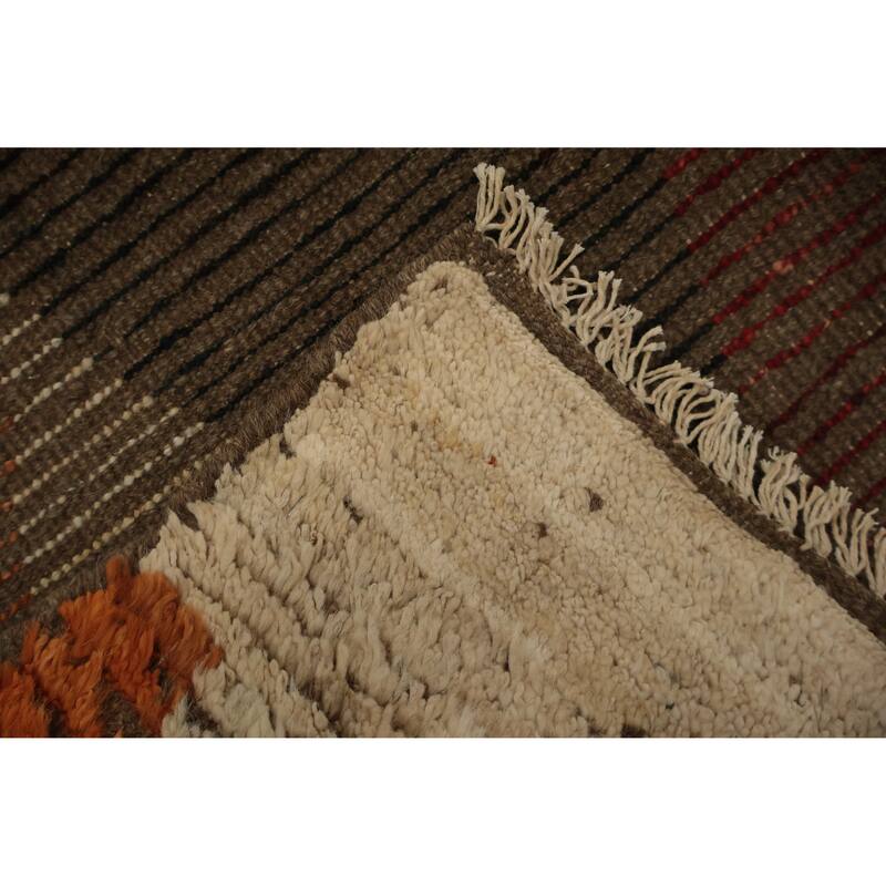 Hand Knotted Oriental 100% Wool Carpet Modern Tribal Multi-Colored Moroccan Area Rug - 9' 7'' X 6' 10''