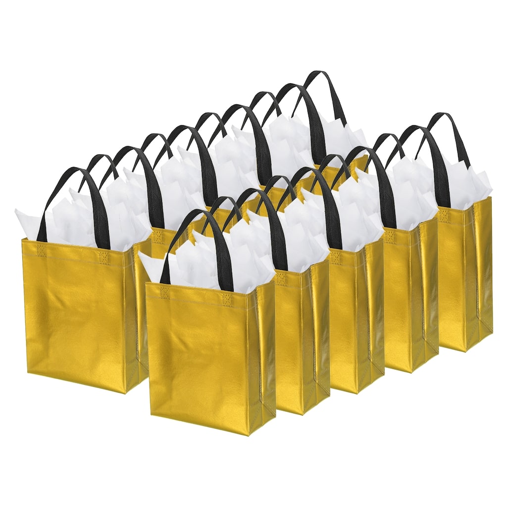 Gift Bags with Tissue, 12 Set 8" Reusable Non-Woven Gift Goodie Bags - 10"x8"x4"