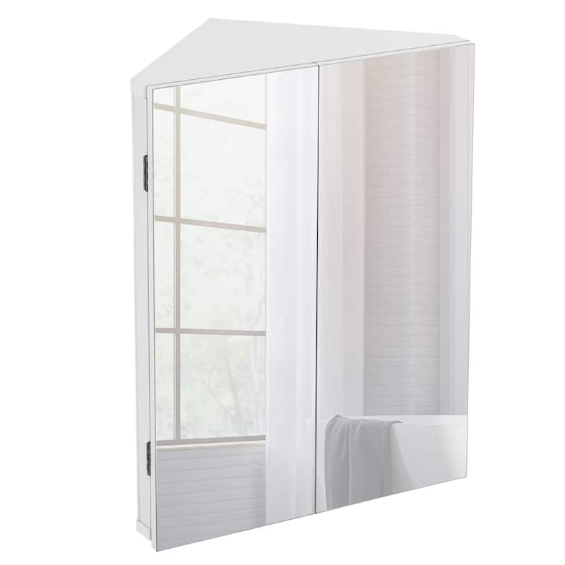 Triple Shelf Storage Cabinet Bathroom Triangle Cabinet - White - Double Door
