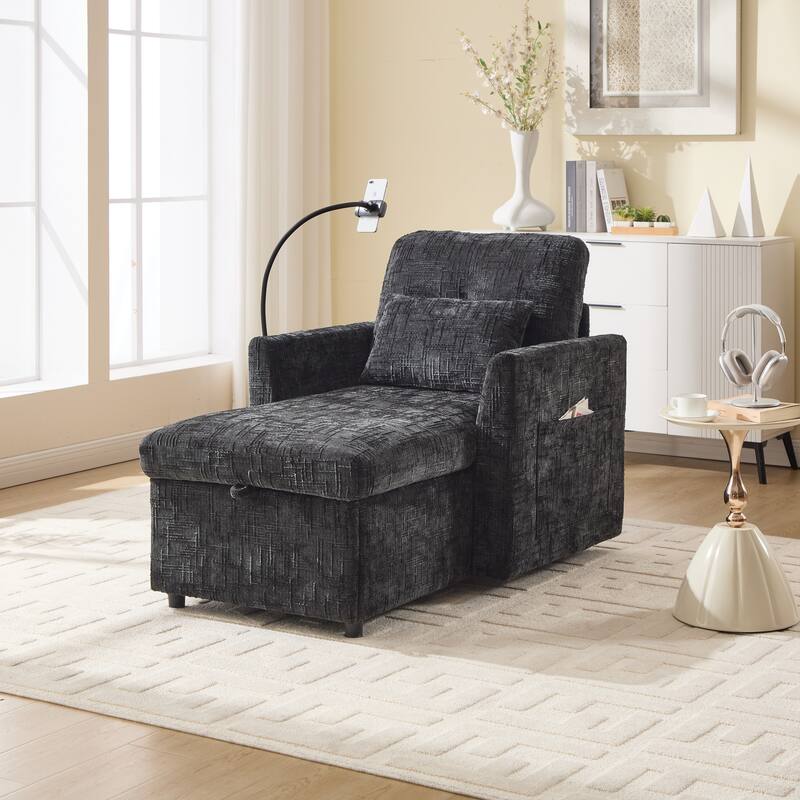 Multifunctional Lazy Person Sofa Recliner,Storage Backrest With Cell Phone Bracket Chenille Single Leisure Chair