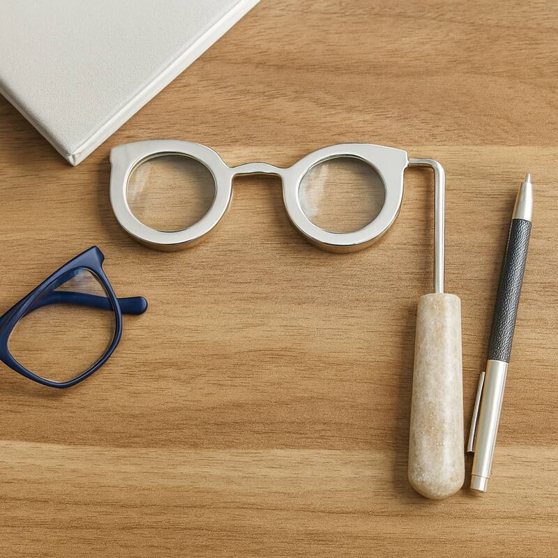 Eyeglass Magnifying Glass with Marble Handle Sculpture - 9"