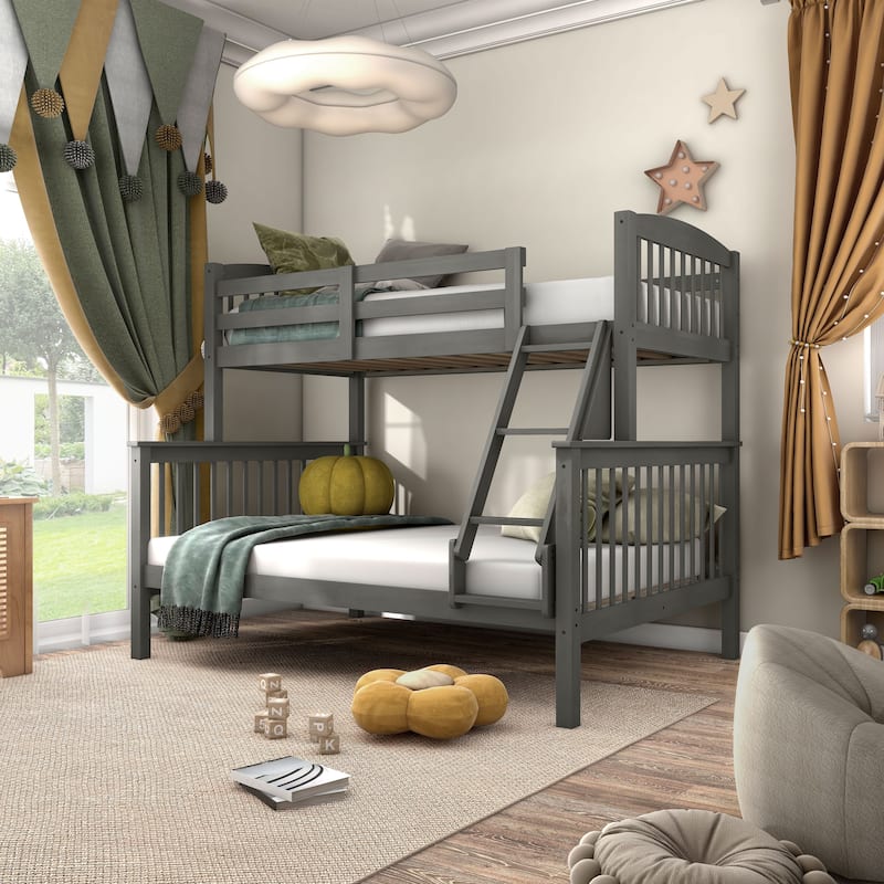 Furniture of America Hayes Twin over Full Solid Wood Detachable Bunk Bed with Ladder
