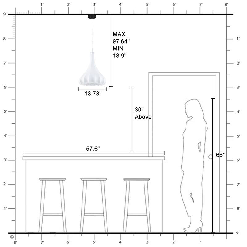 White Fluted Bell Fabric Pendant Light for Bedroom & Living Room - Dia.13.78-in