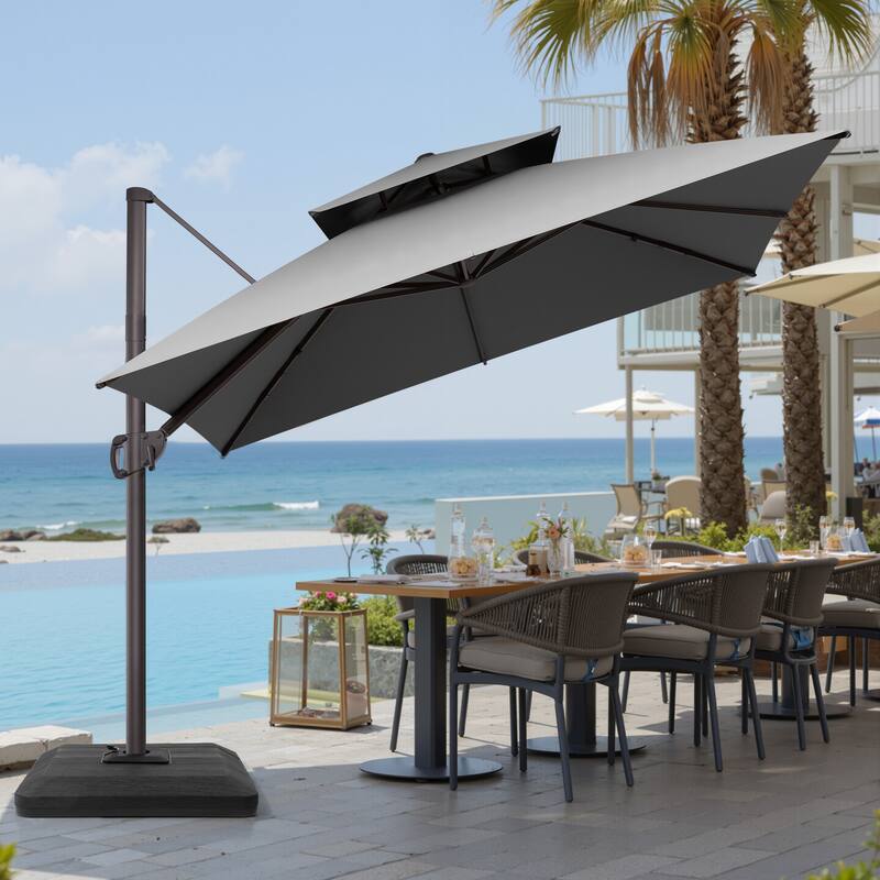 VredHom Double Top 10x10 FT Square Patio Cantilever Umbrella with Weight Base