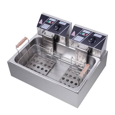110V Stainless Steel Large Single-Cylinder Electric Fryer 5000W