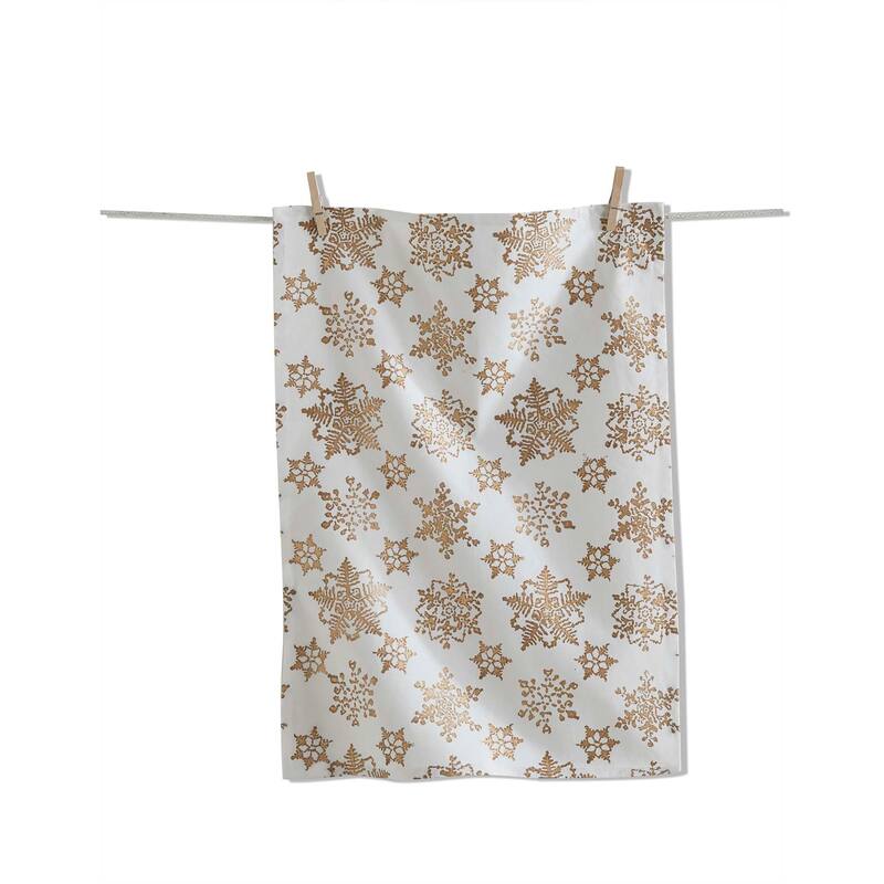 Snowflake Dishtowel Set - White Multi Cotton Kitchen Towels for Everyday Use - Machine Washable - 26 x 18 Inches