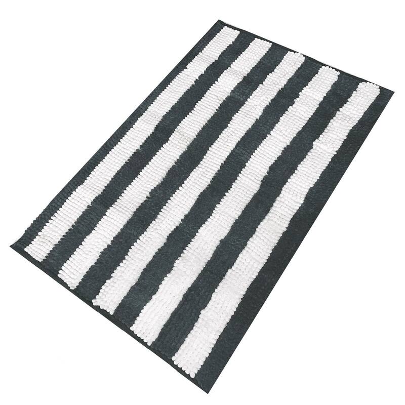 24"x16" - Charcoal Grey White Stripe Large Soft Cozy Plush Chenille Bath Mat Bathroom Rug