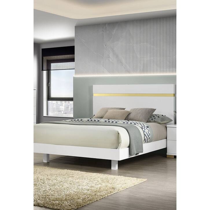 Modern Style Platform White Finish 1pc LED Bed