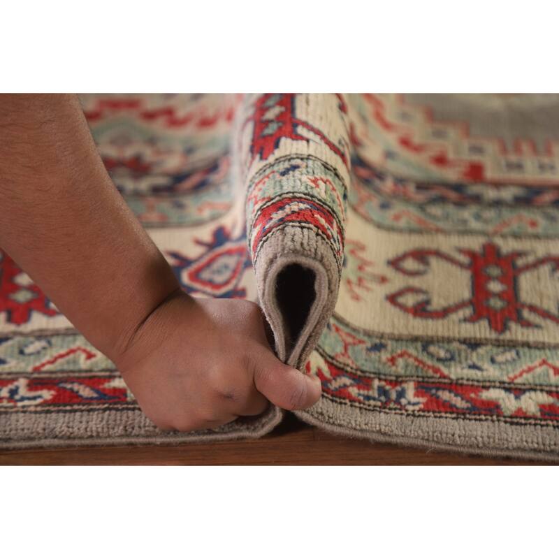 Hand Knotted Oriental 100% Wool Carpet Traditional Geometric Brown Kazak Area Rug - 9' 5'' X 6' 7''