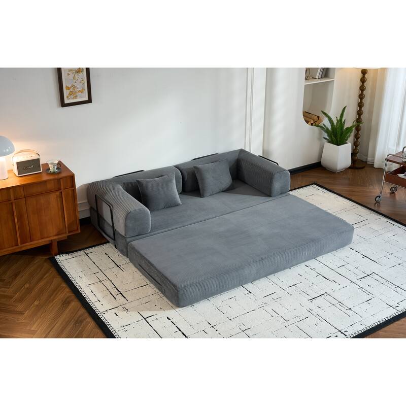 Convertible Sleeper Sofa Bed with Pillow, Corduroy Folding Mattress Couch with Fixed-Shape Frame, Floor Lounge Loveseat Sofa