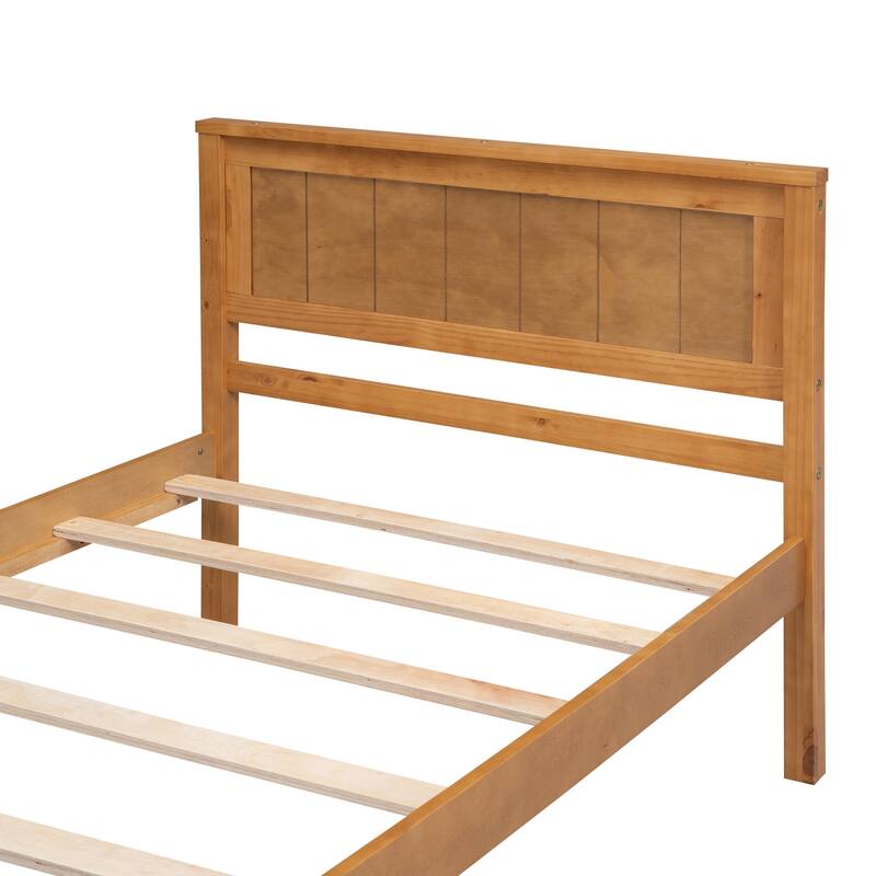 Rustic Twin Size Platform Solid Wood Twin Bed Frame with Headboard