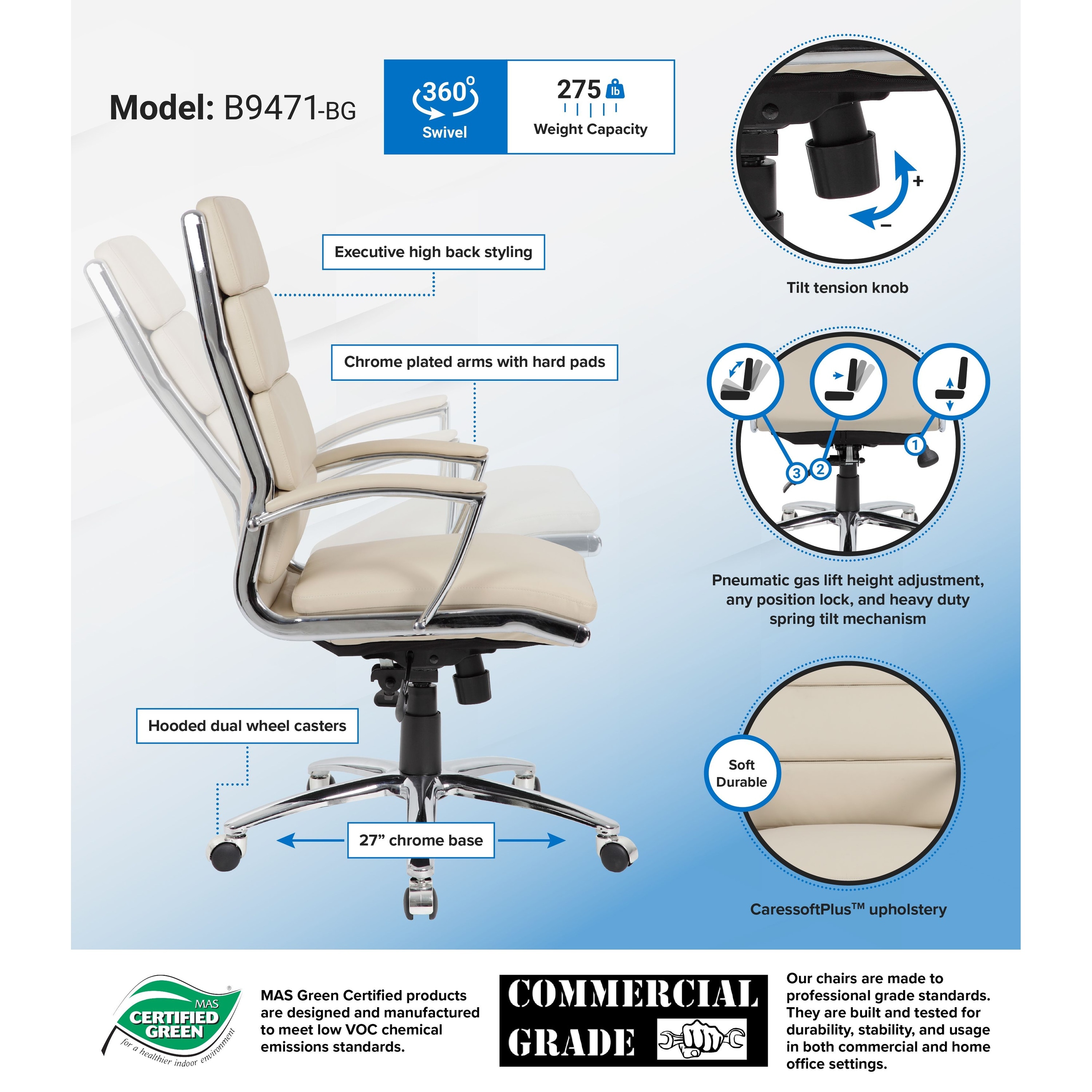 Boss CaressoftPlus Chrome Finish Executive Chair