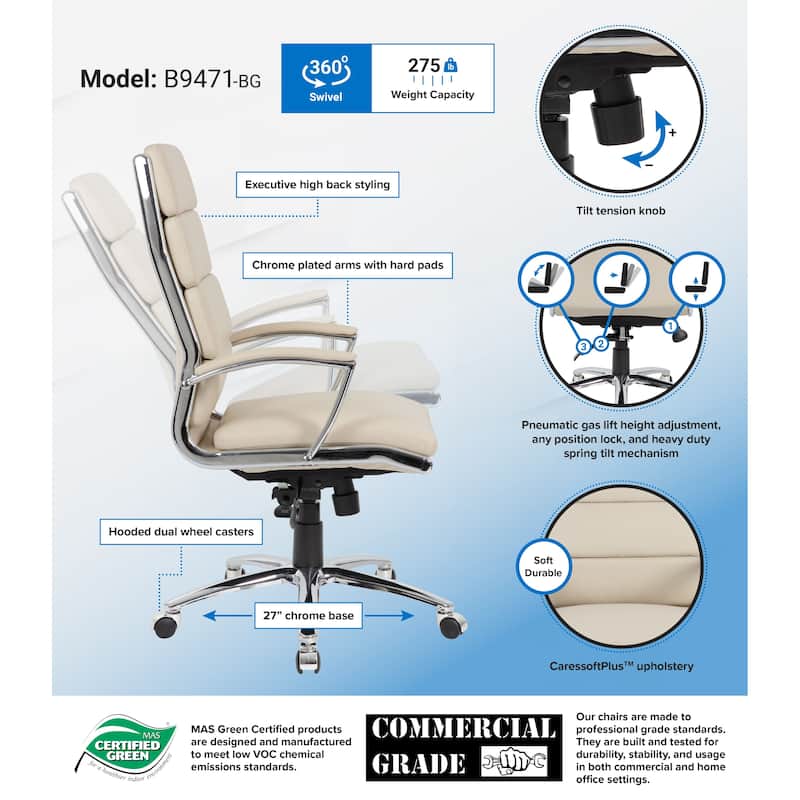 Boss CaressoftPlus Chrome Finish Executive Chair