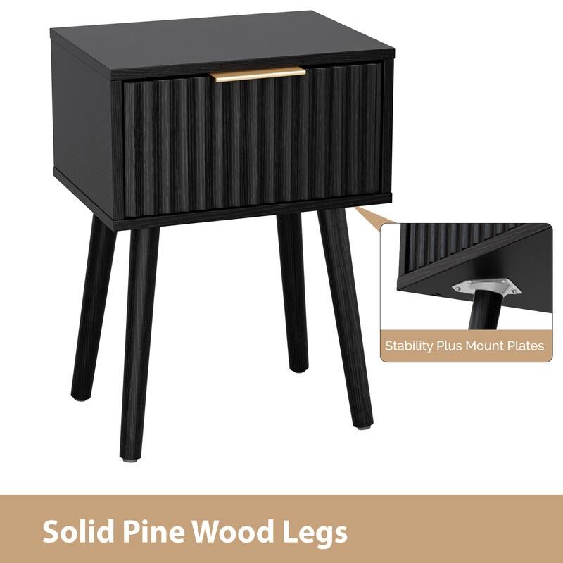 15.7"W Nightstand, Particleboard & MDF, Melamine & Vacuum Forming, 1 Drawer, High Leg (2 Pcs)