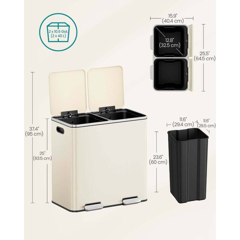 Stainless Steel Dual Trash Can with Soft-Close Lid and Pedals