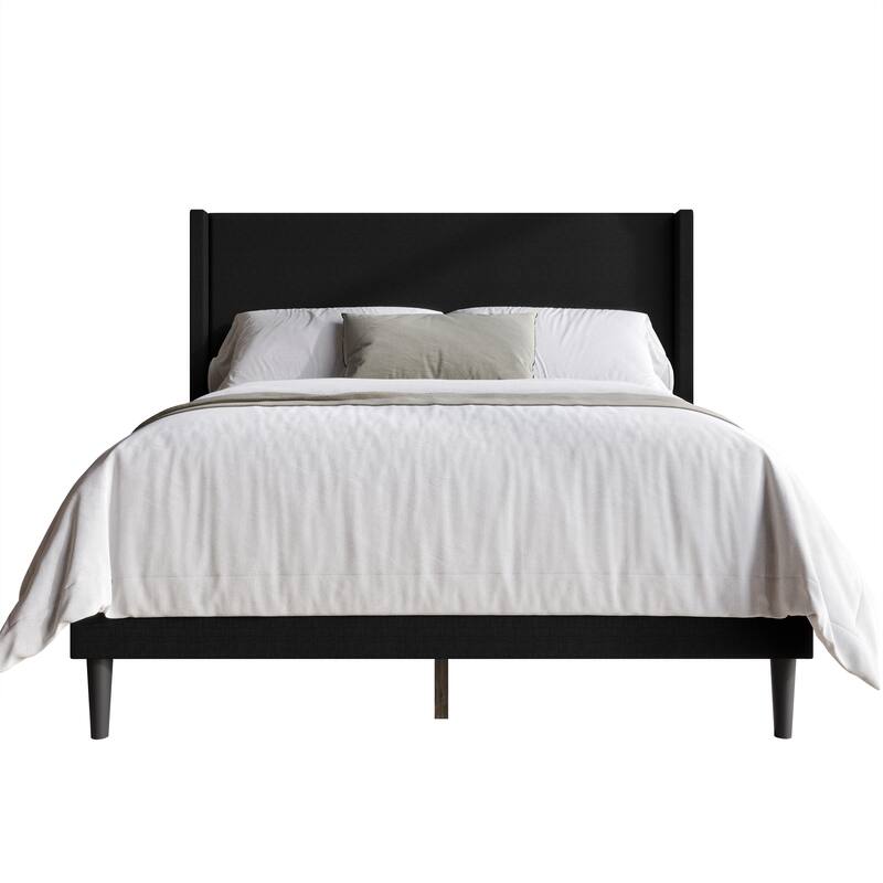 Clayfell Bangor Upholstered Wingback Platform Bed, Linen, No Box Spring Required