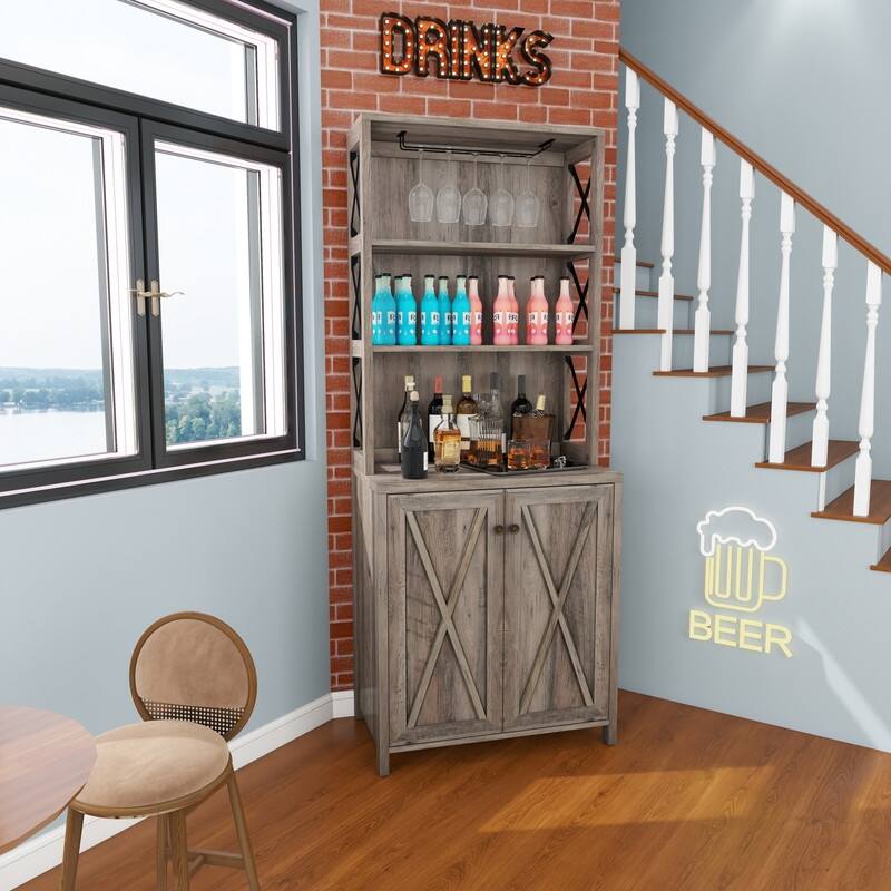 Bar Cabinet for Liquor and Glasses Dining Kitchen Cabinet with Wine Rack