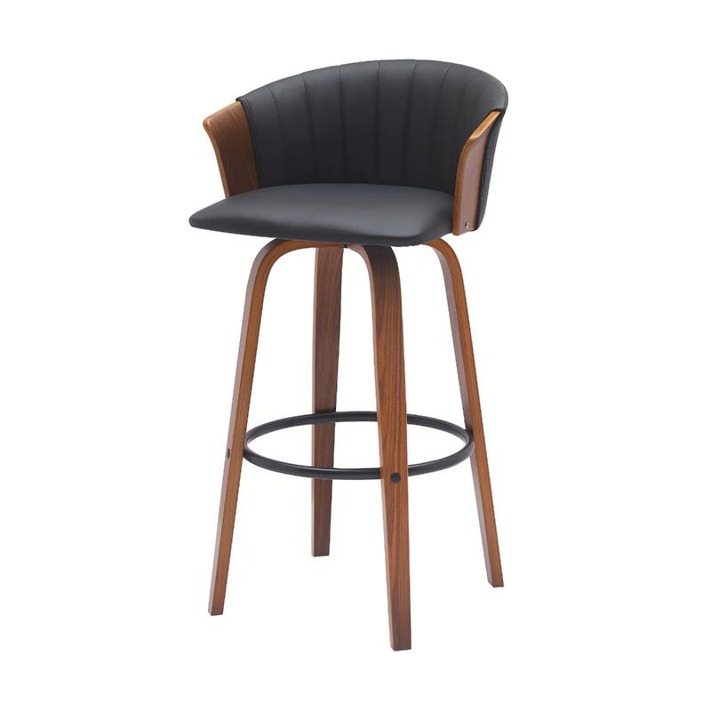 Faux Leather Swivel Counter Height Stool with Solid Wood Frame, Arms and Footrest