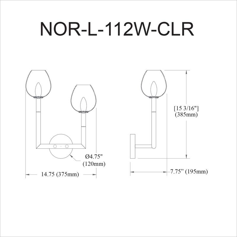 Wall Sconce 2 Light Matte Black Metal Clear Glass Style Lighting - 6.75