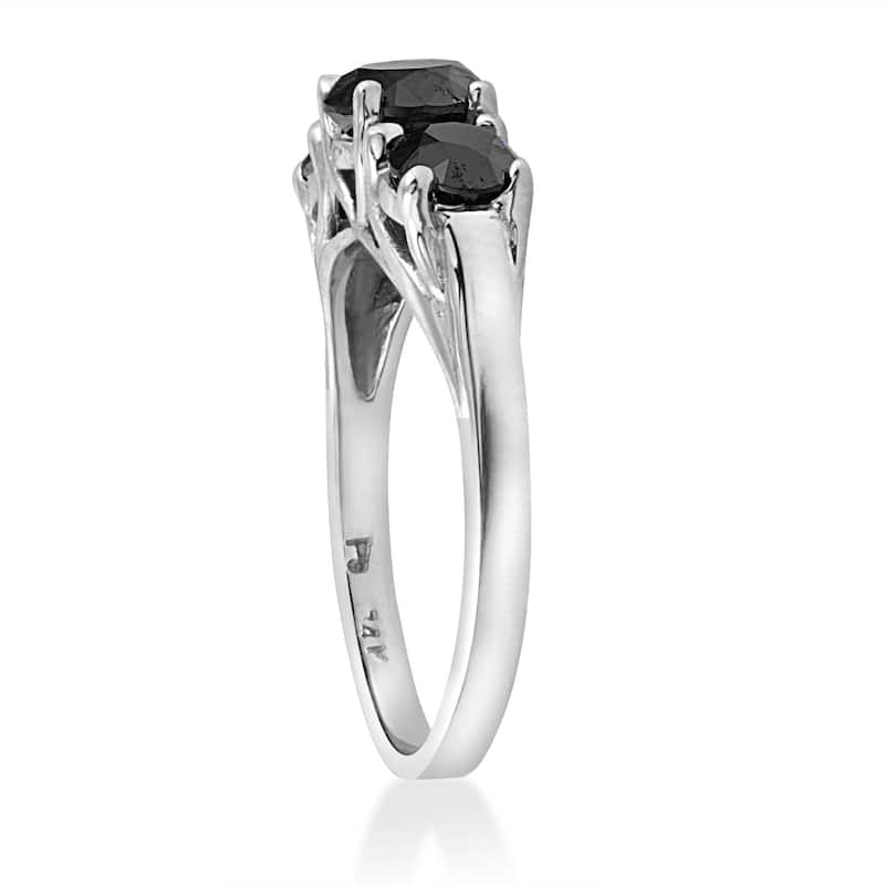 2 1/3ct Three Stone Black Diamond Engagement Ring White Gold