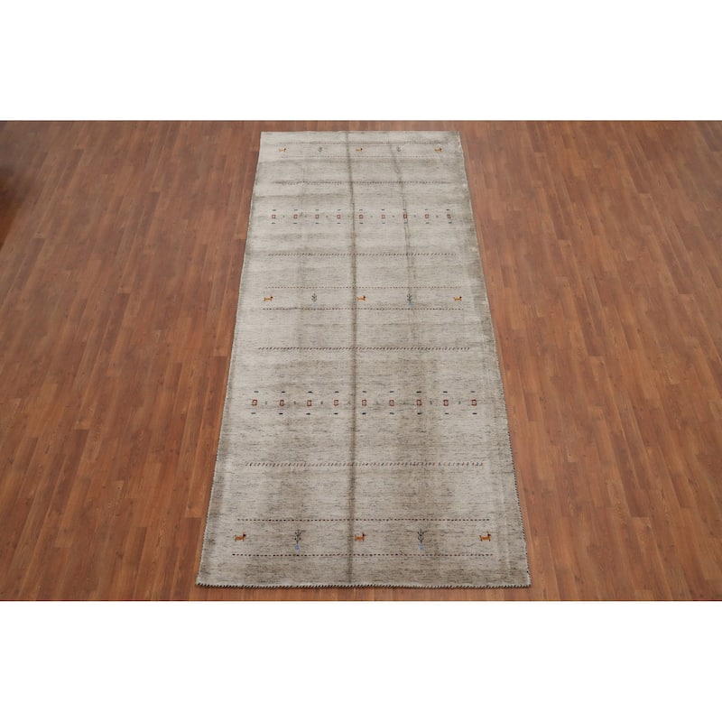 Hand Knotted Oriental 100% Wool Carpet Tribal Animal Pictorial Beige & Ivories Gabbeh Area Rug - 11' 10'' X 5' 1''