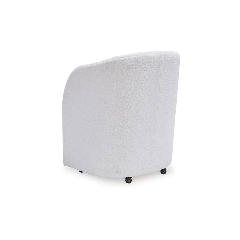 Robeck Dining Armchair Set of 2 with Wheels, Ivory Boucle Polyester
