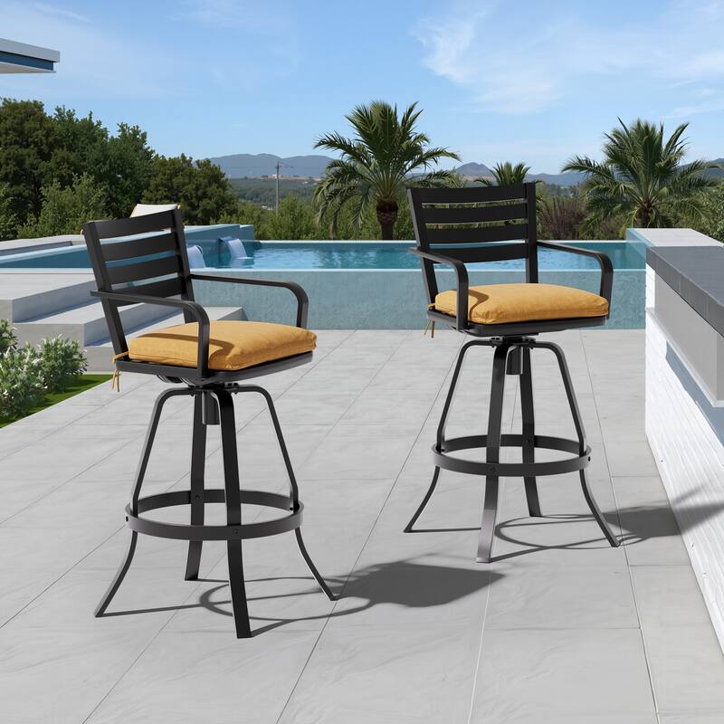 Outdoor Patio Swivel Aluminum Bar Stools Dining Chairs with Sunbrella Cushion