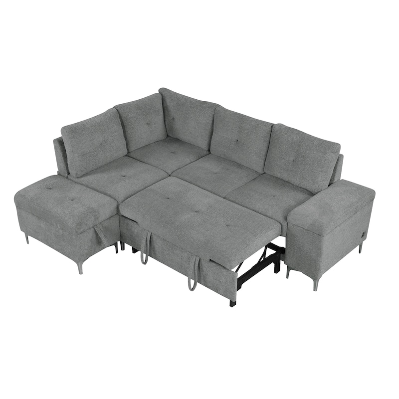 88.2" Chenille L-Shaped Sectional Sofa with Versatile Sofa Bed Design, Ample Storage Space, Two Cup Holders and USB Ports