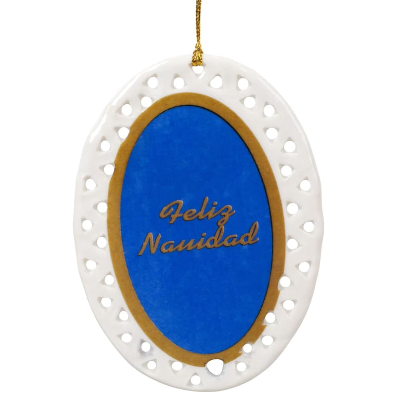 Mary with Jesus Feliz Navidad Porcelain Christmas Ornaments - 3.75" - 8ct