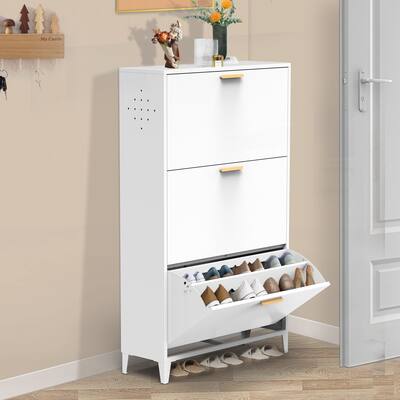 3-Drawer Shoe Cabinet, Freestanding Shoe Rack Storage Organizer with Flip Door, Tipping Bucket Shoe Cabinet for Entryway