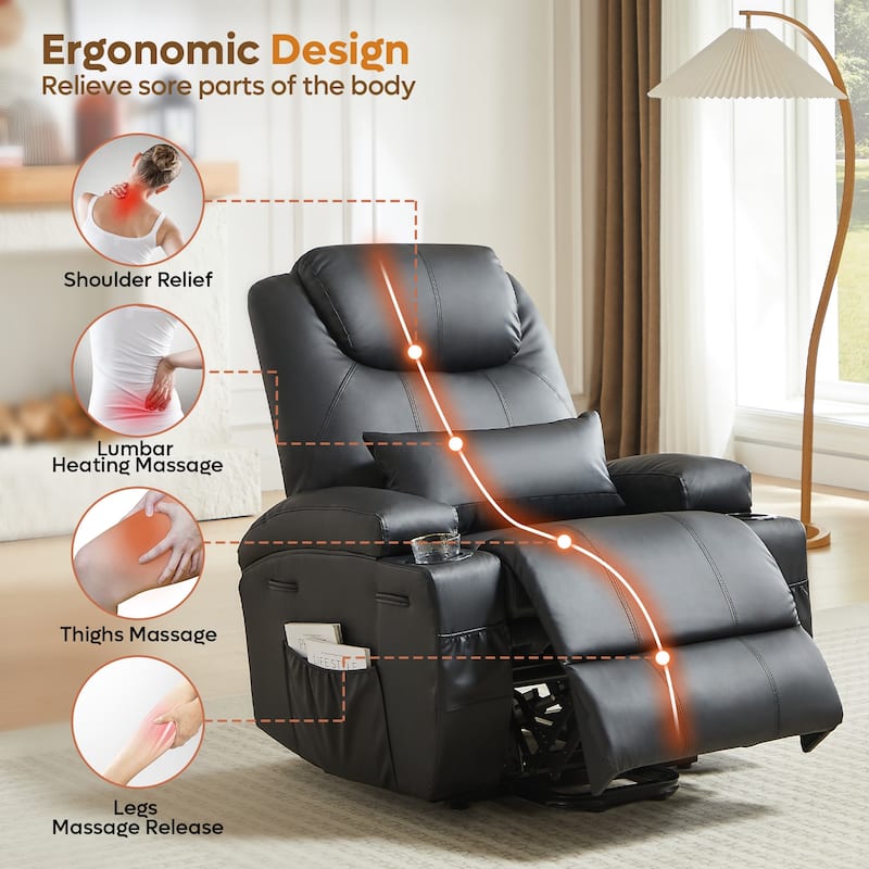 Bestier 34.6" Electric Power Lift Asist Recliner Chair with Massage and Heat,Fax Leather Reclining Chair with Side Pockets
