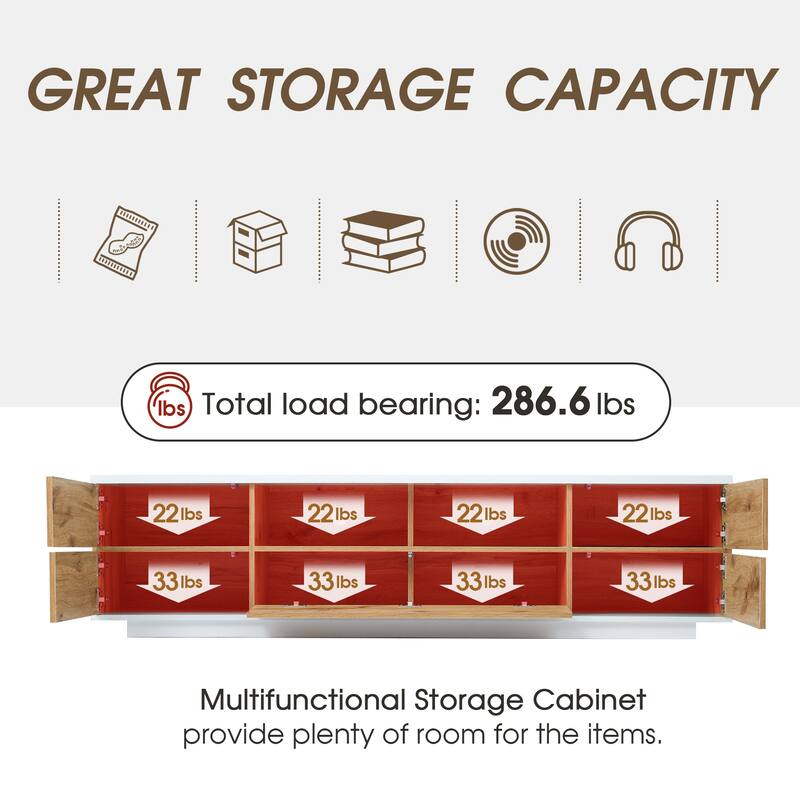 Natural+White 70.8" TV Stand with Storage & Rebound Door for 80" TVs