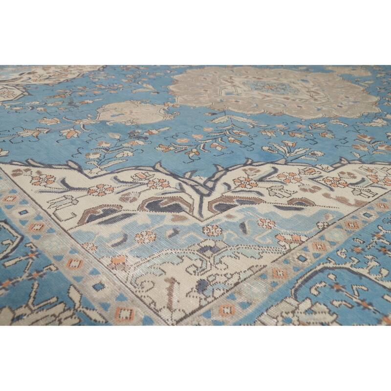 Blue Tabriz Persian Area Rug Handmade Wool Carpet - 9'4" x 12'10"