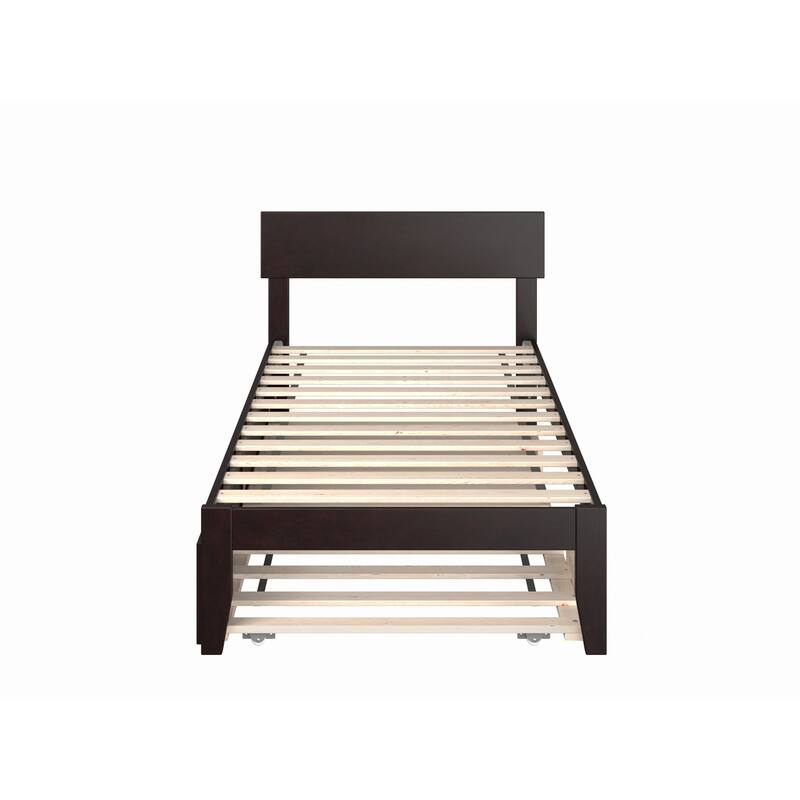 Modern Bed with Trundle - Solid Wood Platform Bed Frame - Full Size Bed - Contemporary Bedroom Furniture