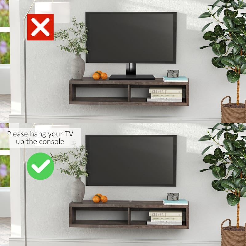​​Modern Farmhouse Floating TV Stand with 2 Storage Shelf and Cable Management for Living Room Bedroom and Home Theater​