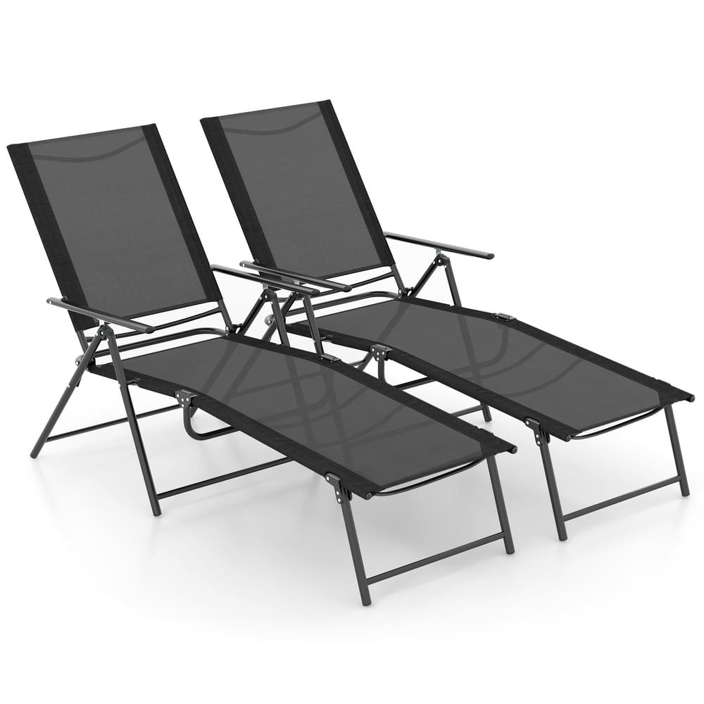 Gymax 2PCS Folding Chaise Lounge Chairs w/ 6-Level Backrest Reclining
