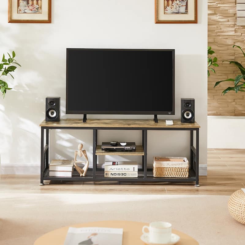 VECELO Industrial TV Stand for Televisions up to 80 Inch,70" Entertainment Center with Open Storage Shelves,Console Table - 39-Inch - Grey
