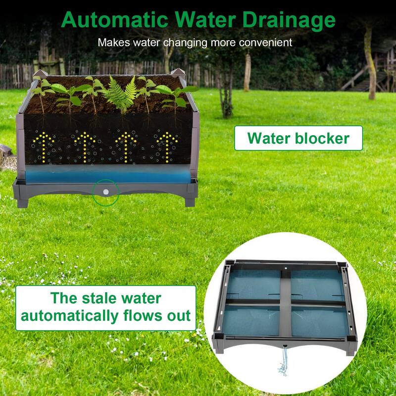 Elevated Plant Growth Box with Water Storage Tray for Indoor Outdoor Vegetable Gardening