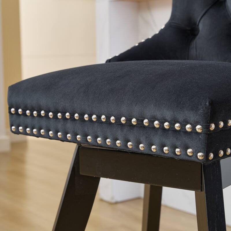 Swivel Velvet Barstools With Button Tufted Decoration And Wooden Legs