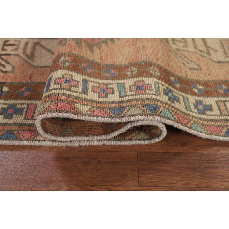 Tribal Ardebil Persian Vintage Runner Rug Handmade Orange Wool Carpet - 3'7" x 13'1"