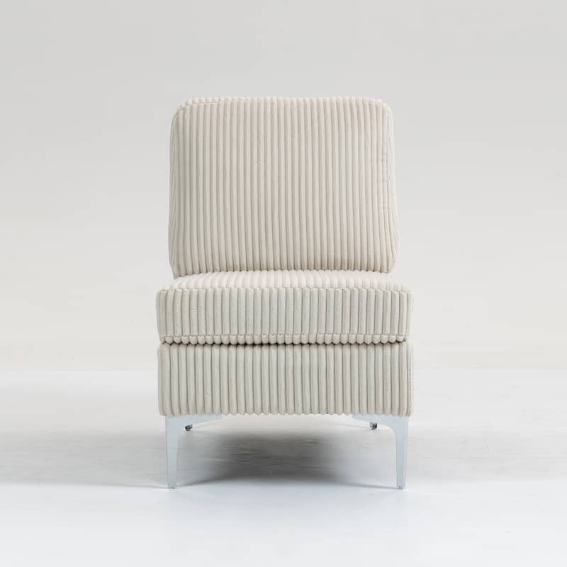 Modern Armless Accent Chair, Corduroy Upholstered Lounge Chair with Metal Legs, Small Single Sofa Chair for Living Room - Beige