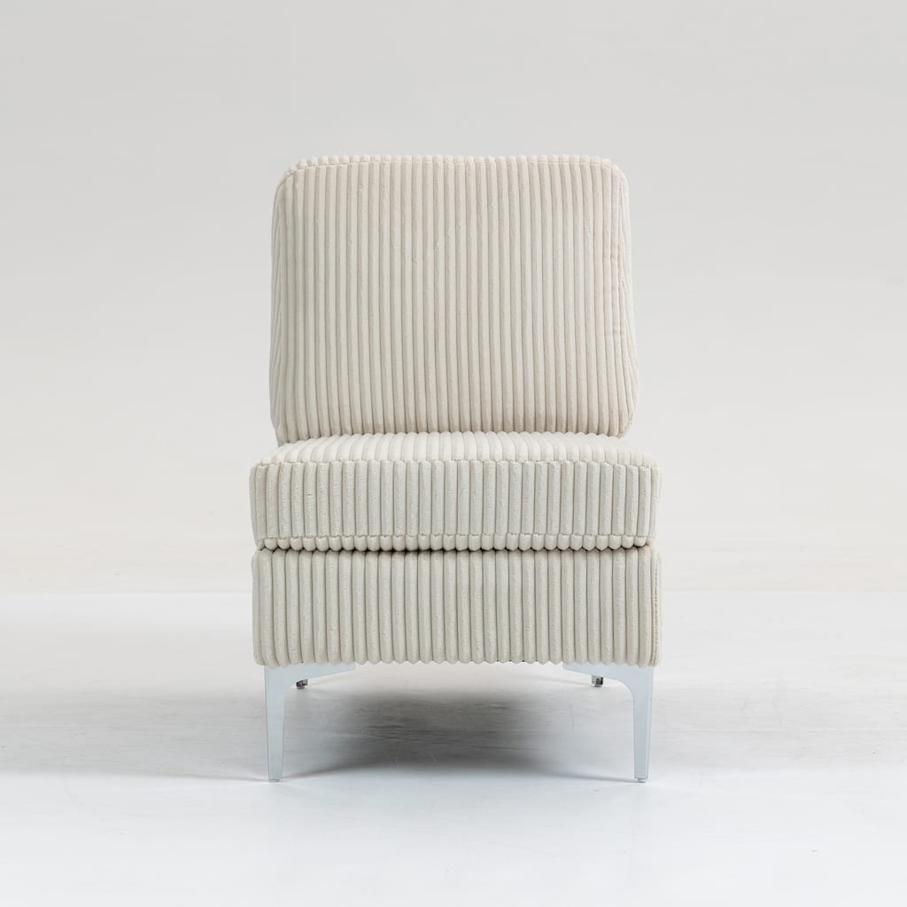 Modern Armless Accent Chair, Corduroy Upholstered Lounge Chair with Metal Legs, Small Single Sofa Chair for Living Room