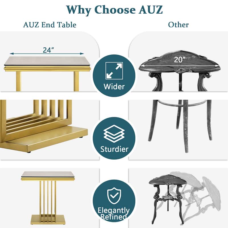 Luxurious Gold and Glass End Table with 24 inch Square Top and Stainless Steel Base