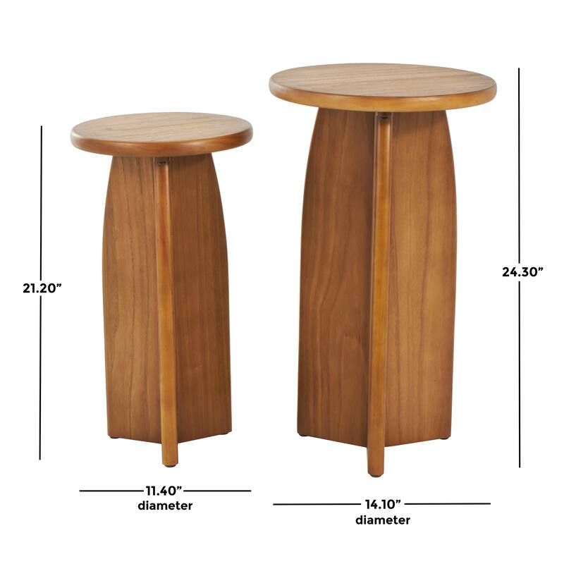 Black or Brown Wood Pedestal Accent Table (Set of 2)