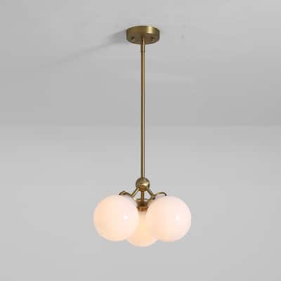 3-Light 14.2" W Mid-Century Modern Brushed Gold Chandelier with Opal Glass Bubble Globe Shades for Living Room, Bedroom