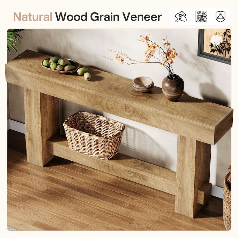 Farmhouse Industrial 71" Long 2-Tier Console Table for Entryway