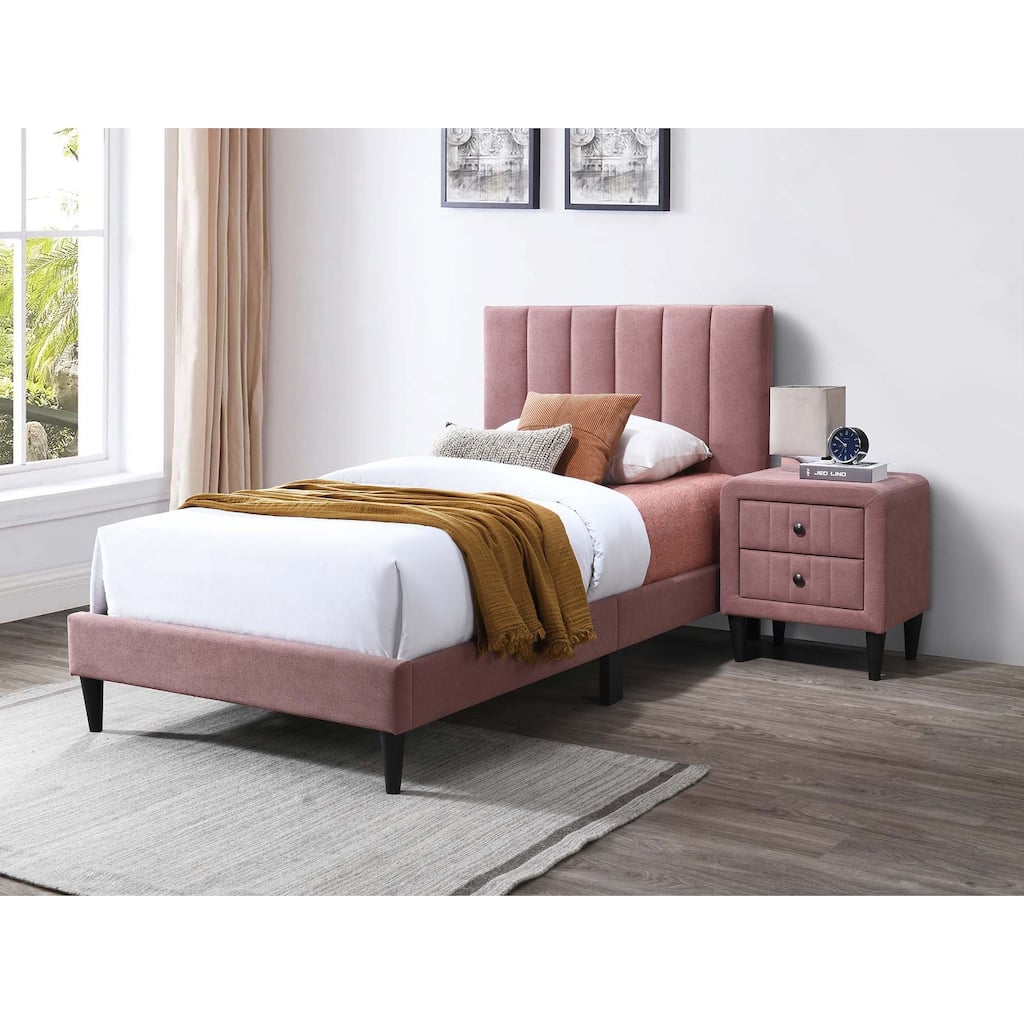 Adjustable Twin Bed with Channel-Tufted Headboard & 12-Slat Support System