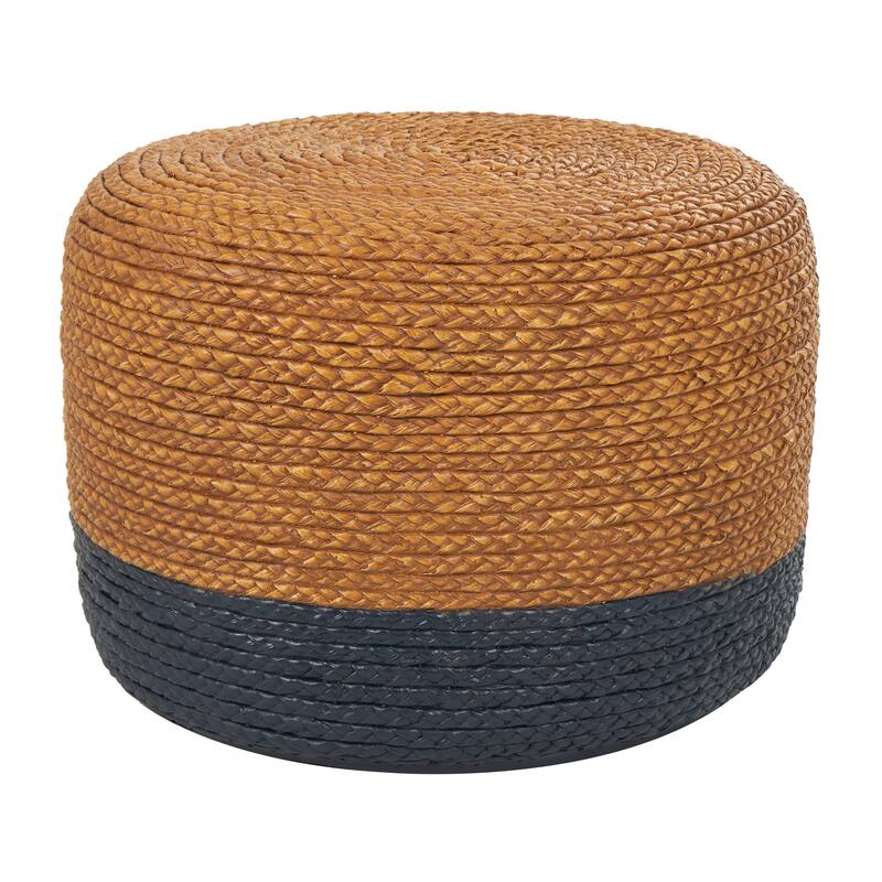 Brown Magnesium Oxide Two-Toned Garden Stool with Black Base and Woven Inspired Design